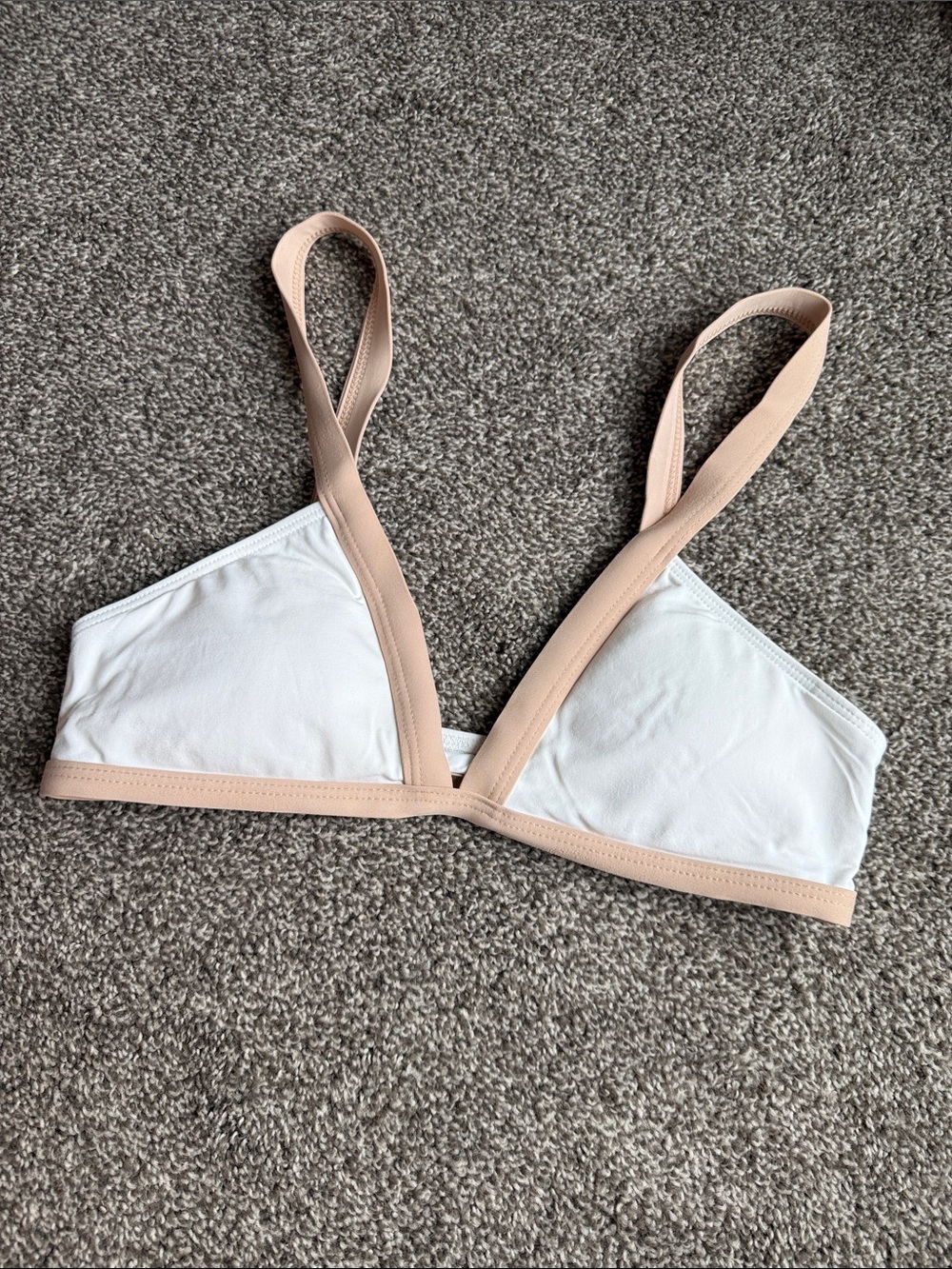 l*space White Triangle Bralette with Nude Trim